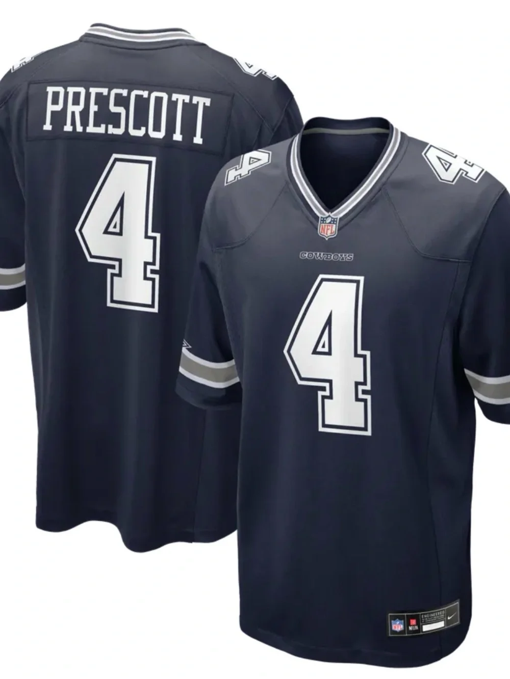 Nike Men's Navy and White #4 Prescott Football Jersey